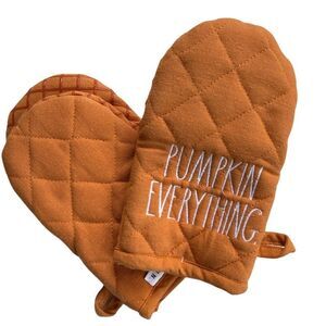 Rae Dunn PUMPKIN EVERYTHING Mini Baking Oven Mitts Set of 2 Orange NWT